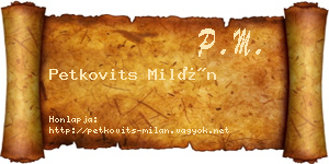Petkovits Milán névjegykártya