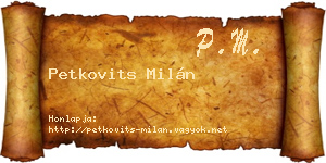 Petkovits Milán névjegykártya